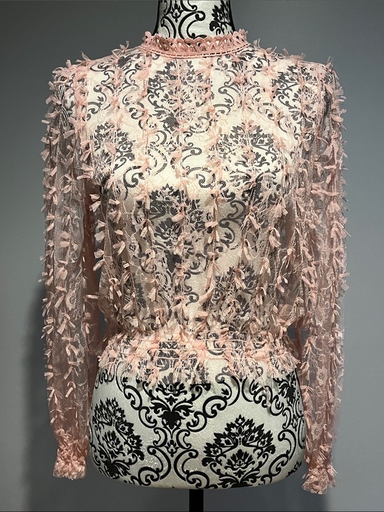 Tops - Delicate sheet Pink Lace Peplum Blouse